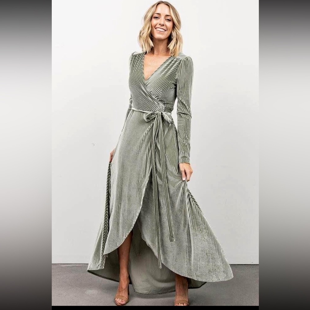 Baltic Born Sage Green Velvet Wrap Maxi Dress